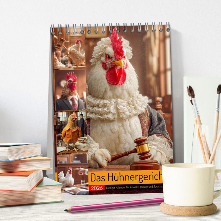 Produktbild: Das H&uuml;hnergericht - Lustiger Kalender f&uuml;r Anw&auml;lte, Richter und Jurastudenten (Tischkalender 2026 DIN A5 hoch), CALVENDO Monatskalender