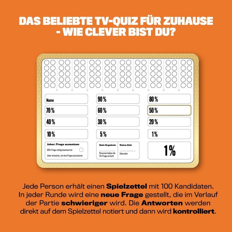 Produktbild: Das 1% Quiz &ndash; Wie clever bist du? Das offizielle Quizspiel mit Fragen aus der Show