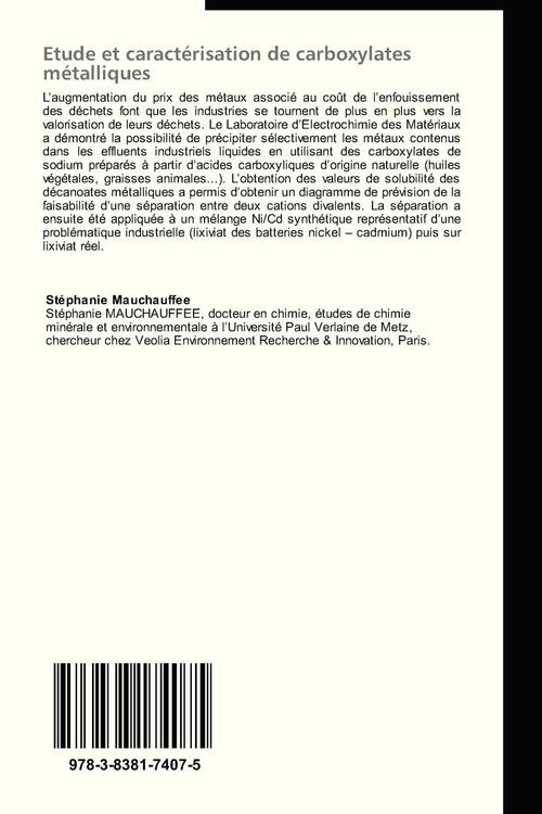Produktbild: Etude et caract&eacute;risation de carboxylates m&eacute;talliques