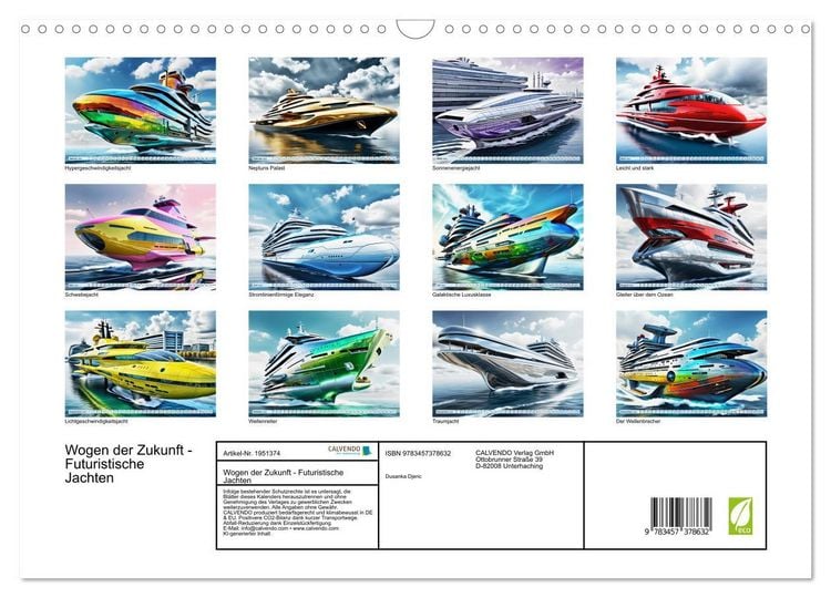 Produktbild: Wogen der Zukunft - Futuristische Jachten (Wandkalender 2026 DIN A3 quer), CALVENDO Monatskalender