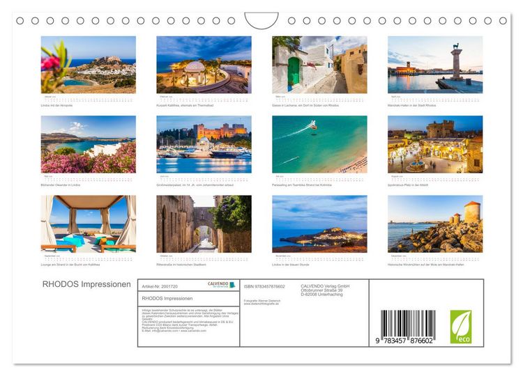 Produktbild: RHODOS Impressionen (Wandkalender 2026 DIN A4 quer), CALVENDO Monatskalender