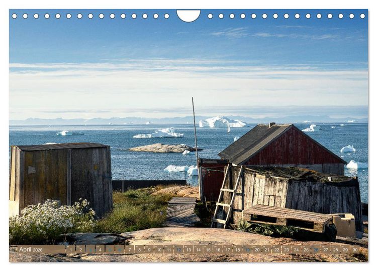 Produktbild: Gr&ouml;nland - Felsen, Eis und bunte H&auml;user (Wandkalender 2026 DIN A4 quer), CALVENDO Monatskalender