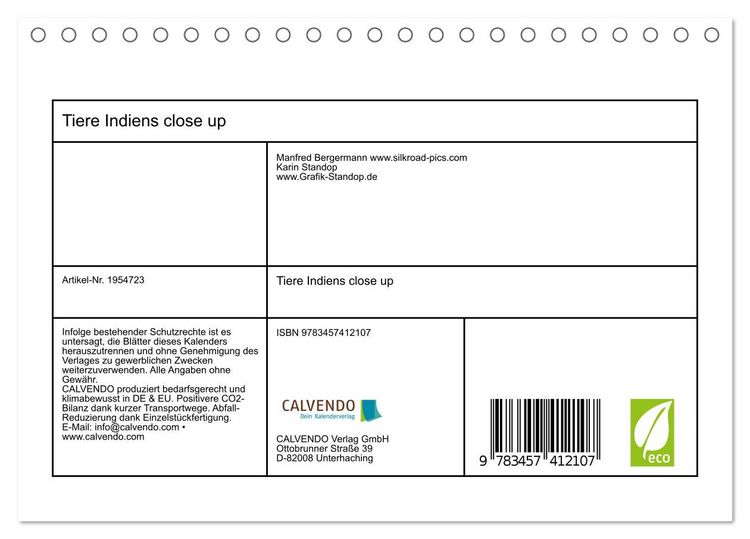 Produktbild: Tiere Indiens close up (Tischkalender 2026 DIN A5 quer), CALVENDO Monatskalender
