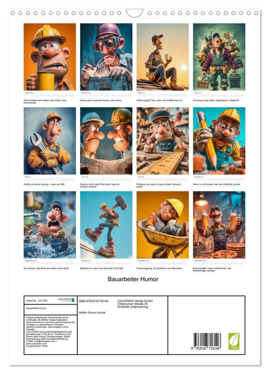 Produktbild: Bauarbeiter Humor (Wandkalender 2026 DIN A3 hoch), CALVENDO Monatskalender