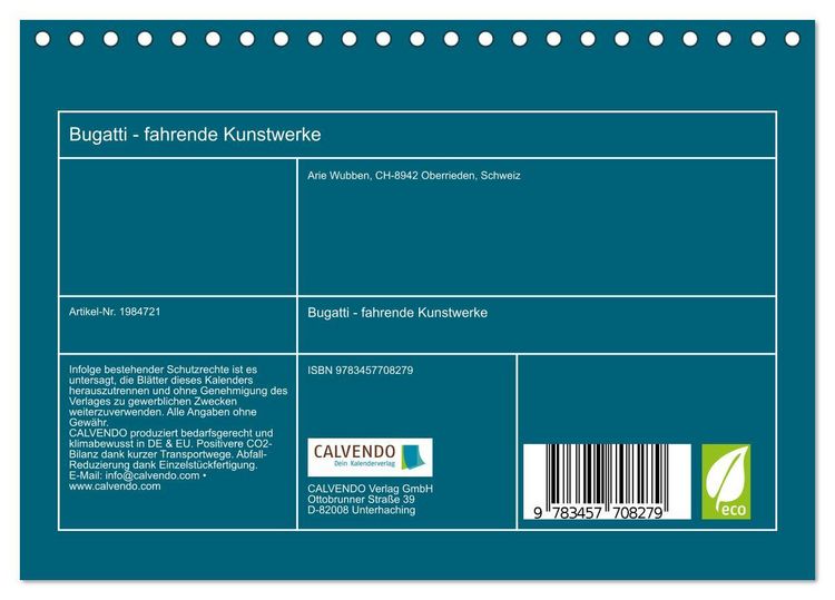 Produktbild: Bugatti - fahrende Kunstwerke (Tischkalender 2026 DIN A5 quer), CALVENDO Monatskalender