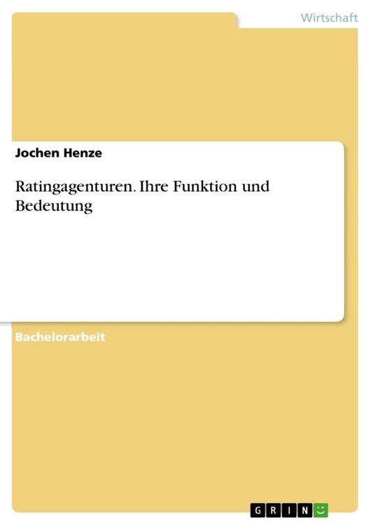 Produktbild: Ratingagenturen. Ihre Funktion und Bedeutung