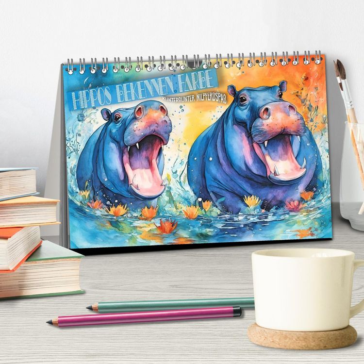 Produktbild: Hippos bekennen Farbe - kunterbunter Nilpferdspa&szlig; (Tischkalender 2026 DIN A5 quer), CALVENDO Monatskalender