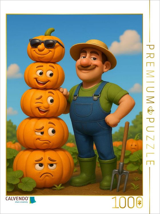 Produktbild: CALVENDO Puzzle K&uuml;rbisstolz - G&auml;rtner mit K&uuml;rbis | 1000 Teile Lege-Gr&ouml;&szlig;e 64x48cm Foto-Puzzle f&uuml;r gl&uuml;ckliche Stunden