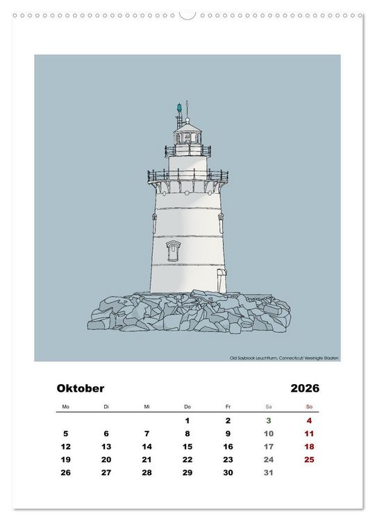 Produktbild: Leuchtt&uuml;rme der Welt - illustriert (Wandkalender 2026 DIN A2 hoch), CALVENDO Monatskalender