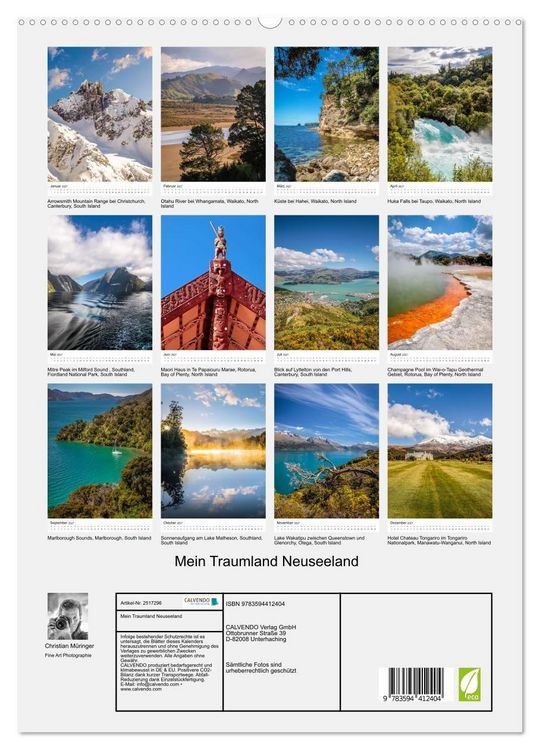 Produktbild: Mein Traumland Neuseeland (hochwertiger Premium Wandkalender 2027 DIN A2 hoch), Kunstdruck in Hochglanz