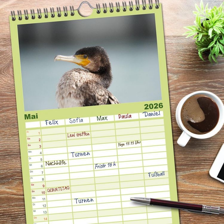 Produktbild: Familienplaner 2026 - Wilde Vogelwelt Helgoland mit 5 Spalten (Wandkalender, 21 x 45 cm) CALVENDO