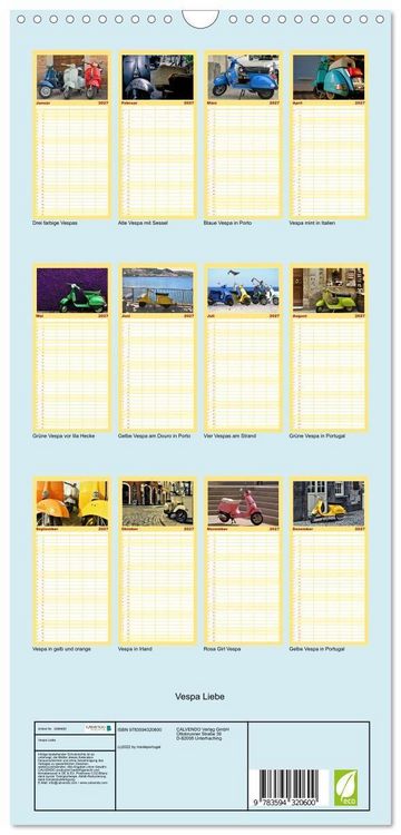 Produktbild: Familienplaner 2027 - Vespa Liebe mit 5 Spalten (Wandkalender, 21 x 45 cm) CALVENDO