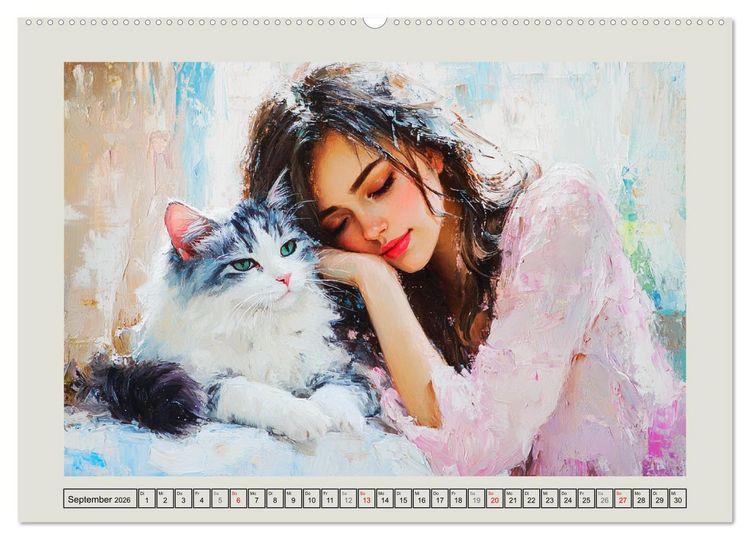 Produktbild: Zweisamkeit in Farben. Katzen und Menschen in Harmonie (Wandkalender 2026 DIN A2 quer), CALVENDO Monatskalender