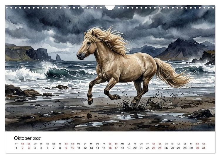 Produktbild: Magie der Islandpferde im Aquarellstil (Wandkalender 2027 DIN A3 quer), CALVENDO Monatskalender