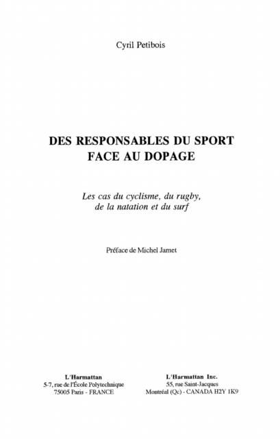 Produktbild: Des responsables du sport face au dopage
