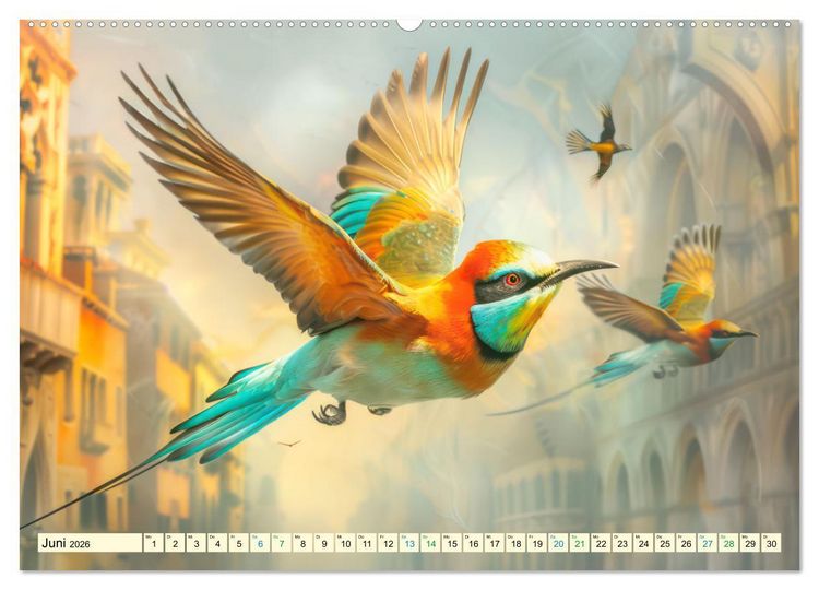 Produktbild: Farbenfrohe Fantasiev&ouml;gel (Wandkalender 2026 DIN A2 quer), CALVENDO Monatskalender