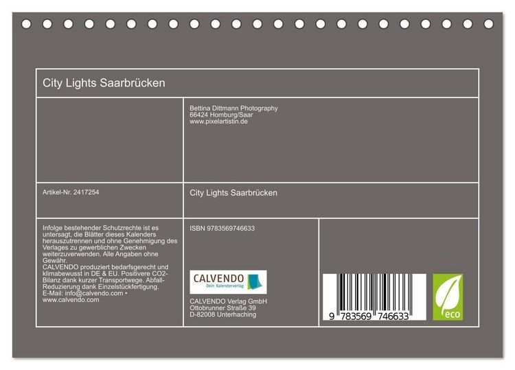 Produktbild: City Lights Saarbr&uuml;cken (Tischkalender 2027 DIN A5 quer), CALVENDO Monatskalender