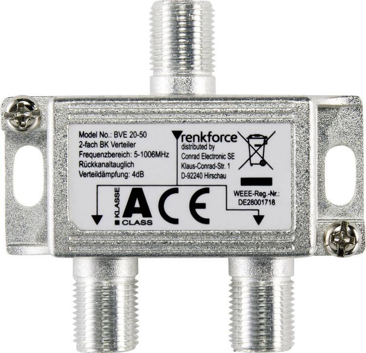 Produktbild: Renkforce Kabel-TV Verteiler 2-fach 5 - 1006MHz