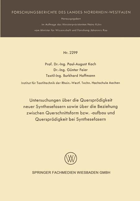 Produktbild: Untersuchungen &uuml;ber die Querspr&ouml;digkeit neuer Synthesefasern sowie &uuml;ber die Beziehung zwischen Querschnittsform bzw. -aufbau und Querspr&ouml;digkeit bei S
