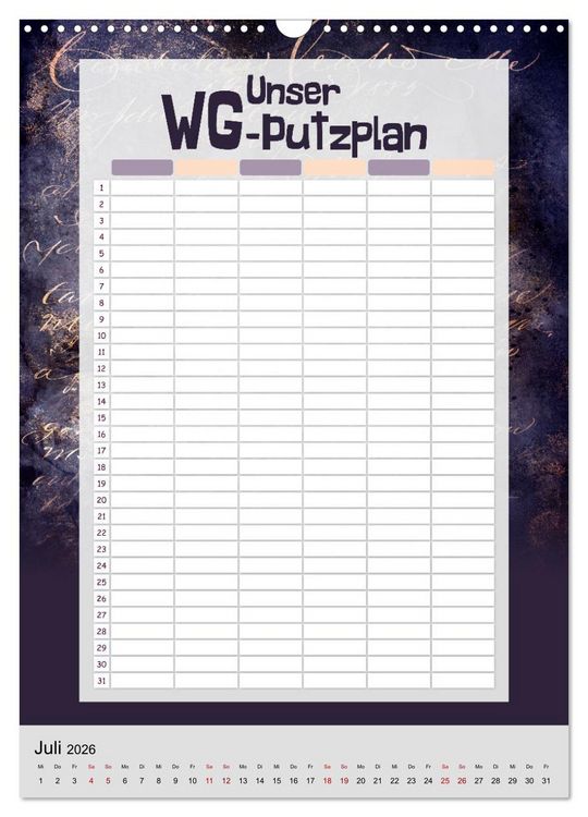 Produktbild: Gothic WG-Putzplan & Kalender 2026 (Wandkalender 2026 DIN A3 hoch), CALVENDO Monatskalender