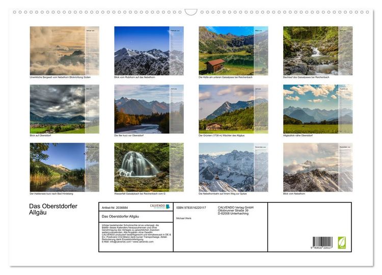 Produktbild: Das Oberstdorfer Allg&auml;u (Wandkalender 2026 DIN A2 quer), CALVENDO Monatskalender