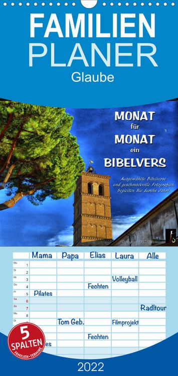 Produktbild: Familienplaner Monat f&uuml;r Monat ein Bibelvers (Wandkalender 2022 , 21 cm x 45 cm, hoch)