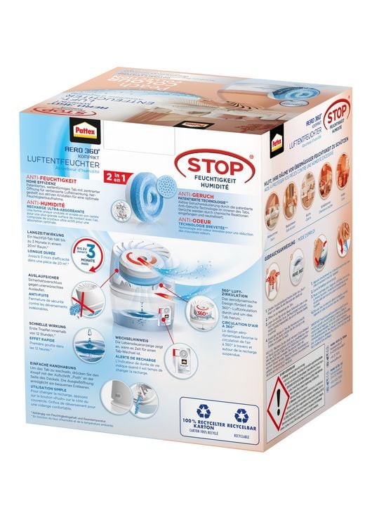 Produktbild: Pattex Luftentfeuchter, BAD 360&deg; Kompaktger&auml;t und 450 g Tab, pfirsich, 9H BADP3
