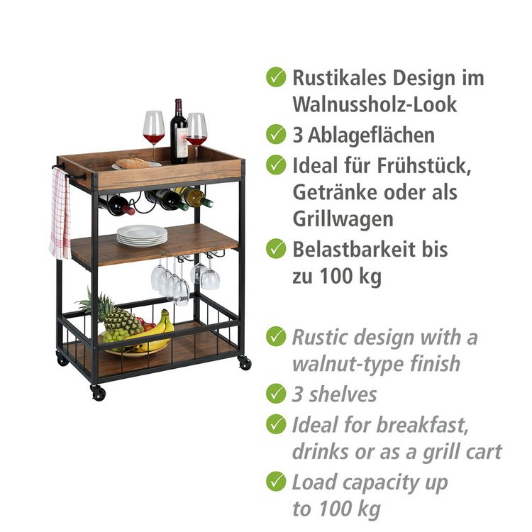 Produktbild: K&uuml;chenwagen Mod. Rustico, mit Weinglashalter und Flaschenhalte
