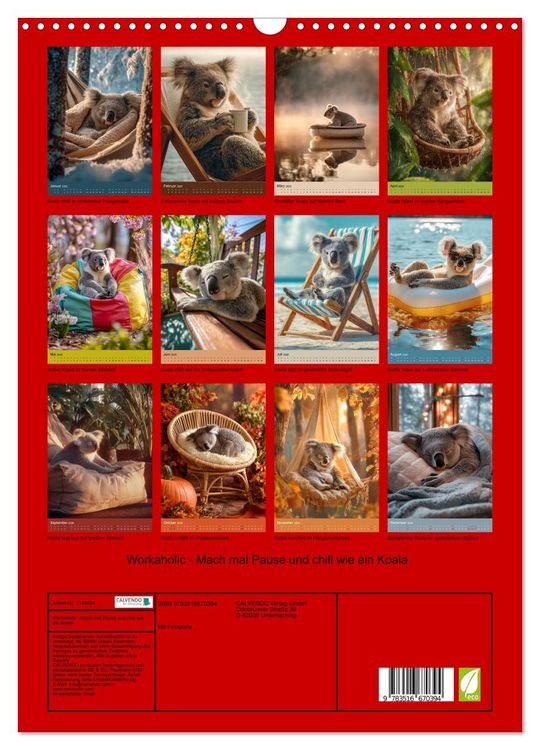 Produktbild: Workaholic - Mach mal Pause und chill wie ein Koala (Wandkalender 2026 DIN A3 hoch), CALVENDO Monatskalender