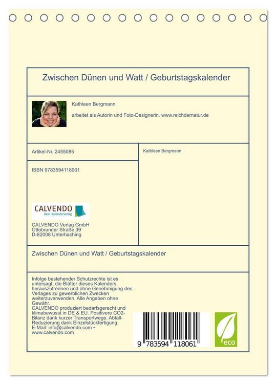 Produktbild: Zwischen D&uuml;nen und Watt / Geburtstagskalender (Tischkalender 2027 DIN A5 hoch), CALVENDO Monatskalender