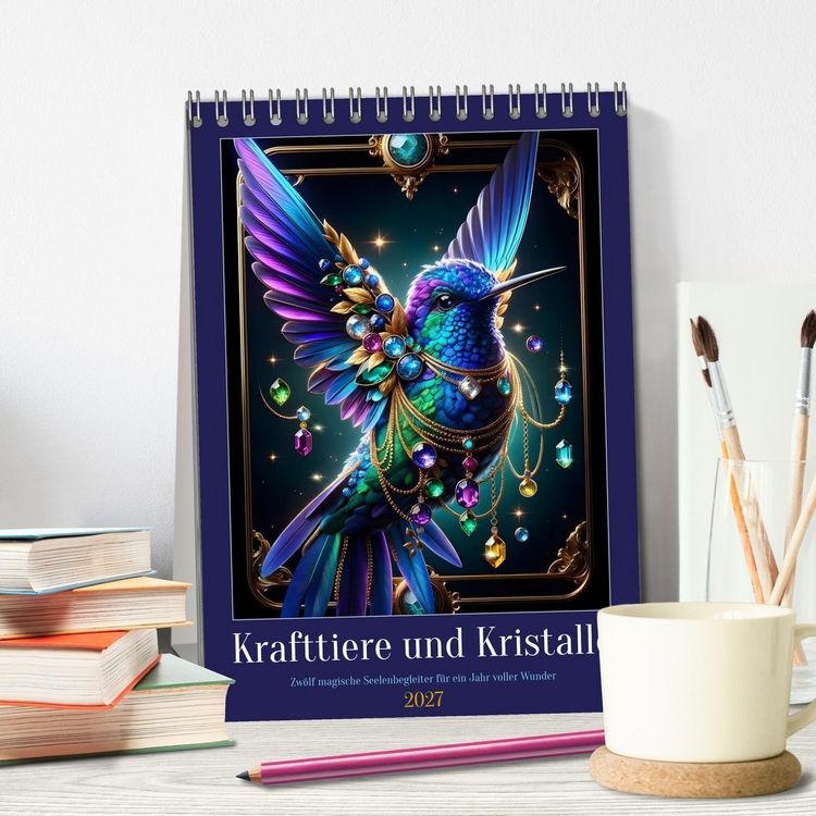 Produktbild: Krafttiere und Kristalle (Tischkalender 2027 DIN A5 hoch), CALVENDO Monatskalender