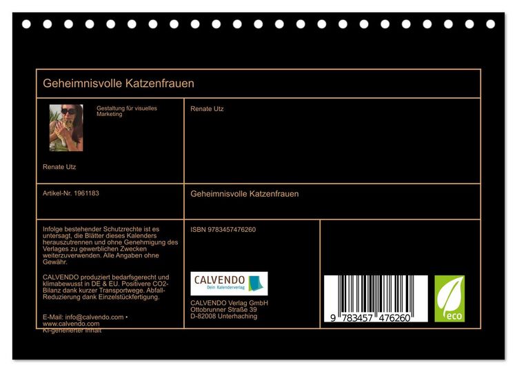 Produktbild: Geheimnisvolle Katzenfrauen (Tischkalender 2026 DIN A5 quer), CALVENDO Monatskalender