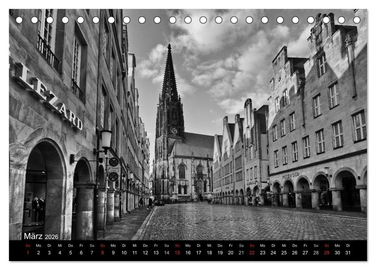 Produktbild: M&uuml;nster in schwarz-wei&szlig; gesehen (Tischkalender 2026 DIN A5 quer), CALVENDO Monatskalender