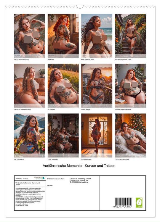 Produktbild: Verf&uuml;hrerische Momente - Kurven und Tattoos (hochwertiger Premium Wandkalender 2026 DIN A2 hoch), Kunstdruck in Hochglanz