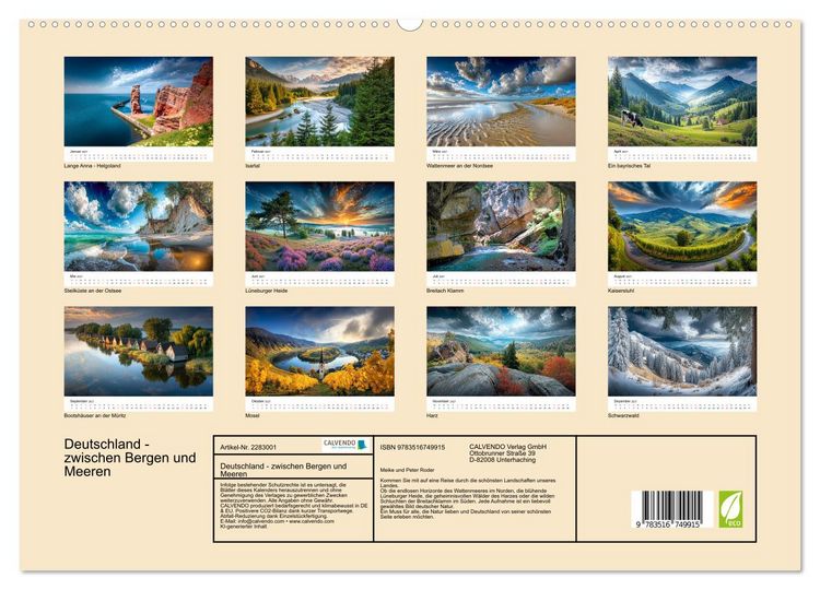 Produktbild: Deutschland - zwischen Bergen und Meeren (hochwertiger Premium Wandkalender 2027 DIN A2 quer), Kunstdruck in Hochglanz