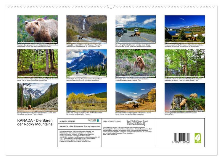 Produktbild: KANADA - Die B&auml;ren der Rocky Mountains (hochwertiger Premium Wandkalender 2026 DIN A2 quer), Kunstdruck in Hochglanz