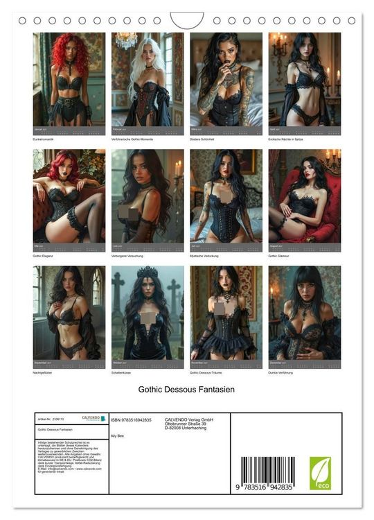 Produktbild: Gothic Dessous Fantasien (Wandkalender 2027 DIN A4 hoch), CALVENDO Monatskalender