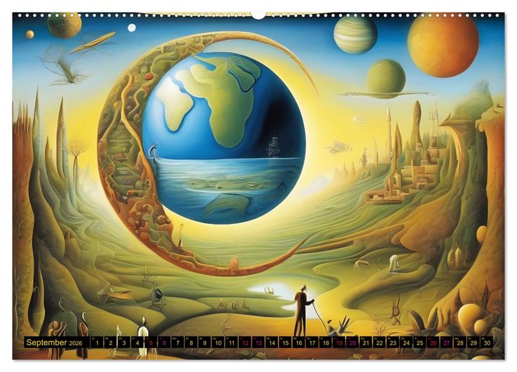 Produktbild: Erde, Sonne, Mond und Sterne Surrealistische Kunstwerke (hochwertiger Premium Wandkalender 2026 DIN A2 quer), Kunstdruck in Hochglanz