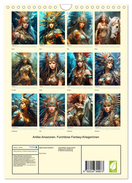 Produktbild: Antike Amazonen. Furchtlose Fantasy-Kriegerinnen (Wandkalender 2026 DIN A4 hoch), CALVENDO Monatskalender