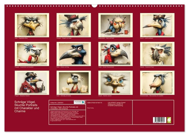 Produktbild: Schr&auml;ge V&ouml;gel. Skurrile Portraits mit Charakter und Charme (Wandkalender 2027 DIN A2 quer), CALVENDO Monatskalender