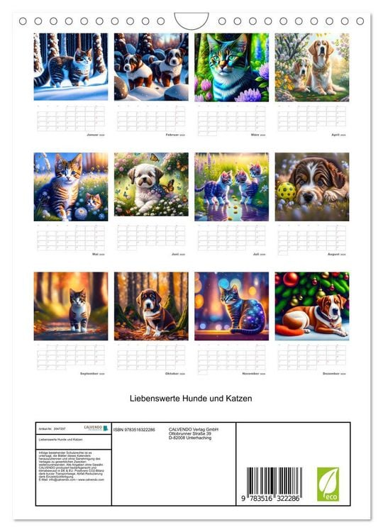 Produktbild: Liebenswerte Hunde und Katzen (Wandkalender 2026 DIN A4 hoch), CALVENDO Monatskalender