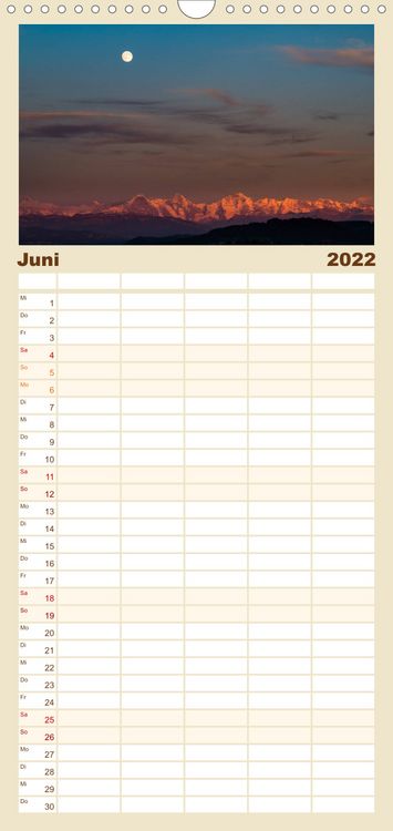 Produktbild: Familienplaner Goldene Stunde - Landschaftsbilder der Schweiz (Wandkalender 2022 , 21 cm x 45 cm, hoch)