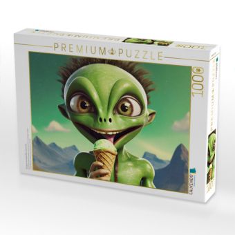 Produktbild: CALVENDO Puzzle Ein ganz normales Alien isst ein Eis | 1000 Teile Lege-Gr&ouml;&szlig;e 64x48cm Foto-Puzzle f&uuml;r gl&uuml;ckliche Stunden