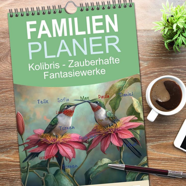 Produktbild: Familienplaner 2026 - Kolibris - Zauberhafte Fantasiewerke mit 5 Spalten (Wandkalender, 21 x 45 cm) CALVENDO
