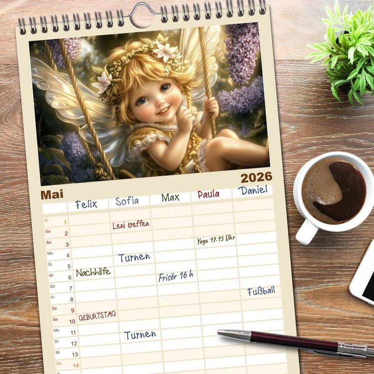 Produktbild: Familienplaner 2026 - Feenstaub und Kinderlachen mit 5 Spalten (Wandkalender, 21 x 45 cm) CALVENDO