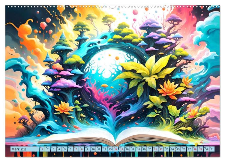 Produktbild: Bunte B&uuml;cherseiten (Wandkalender 2026 DIN A2 quer), CALVENDO Monatskalender