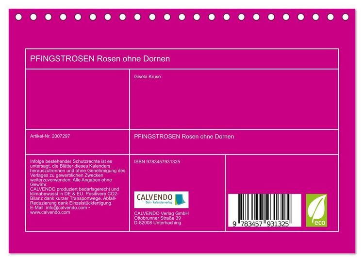 Produktbild: PFINGSTROSEN Rosen ohne Dornen (Tischkalender 2026 DIN A5 quer), CALVENDO Monatskalender