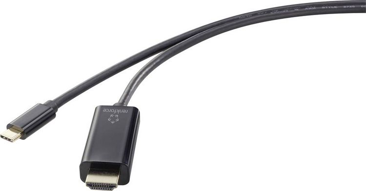 Produktbild: Renkforce USB-C&reg; / HDMI Adapterkabel USB-C&reg; Stecker, HDMI-A Stecker 3.00 m Schwarz UHD 4K @ 60 Hz RF-4531594 USB-C&reg;-Displaykabel