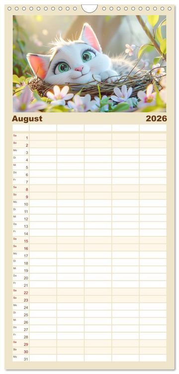 Produktbild: Familienplaner 2026 - Katzen-Paradies. Entz&uuml;ckende Cartoon-K&auml;tzchen zum verlieben mit 5 Spalten (Wandkalender, 21 x 45 cm) CALVENDO