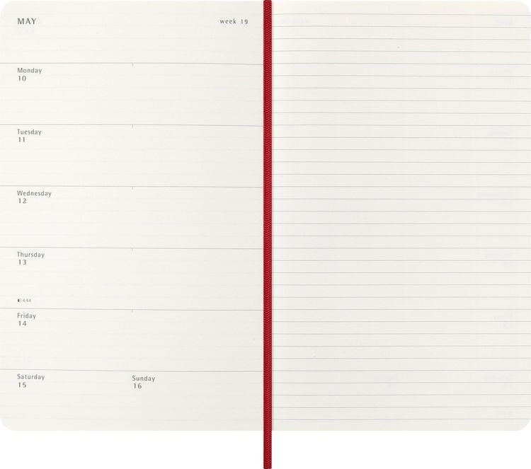 Produktbild: Moleskine 12 Monate Wochen Notizkalender 2027, Large/A5, 1 Wo = 1 Seite, rechts linierte Seite, Weicher Einband, Scharlachrot